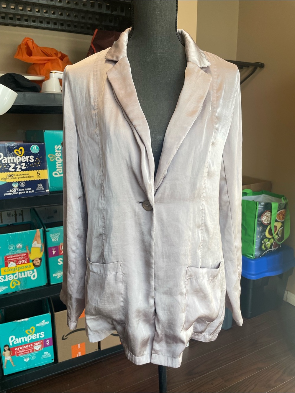 Shine Code Shimamura Japan Silky Satin Blazer Jacket L